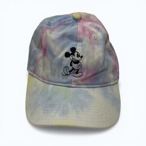 Disney Mickey Mouse Tie Dye Baseball Cap Pastel Pink Blue Yellow Adjustable Hat